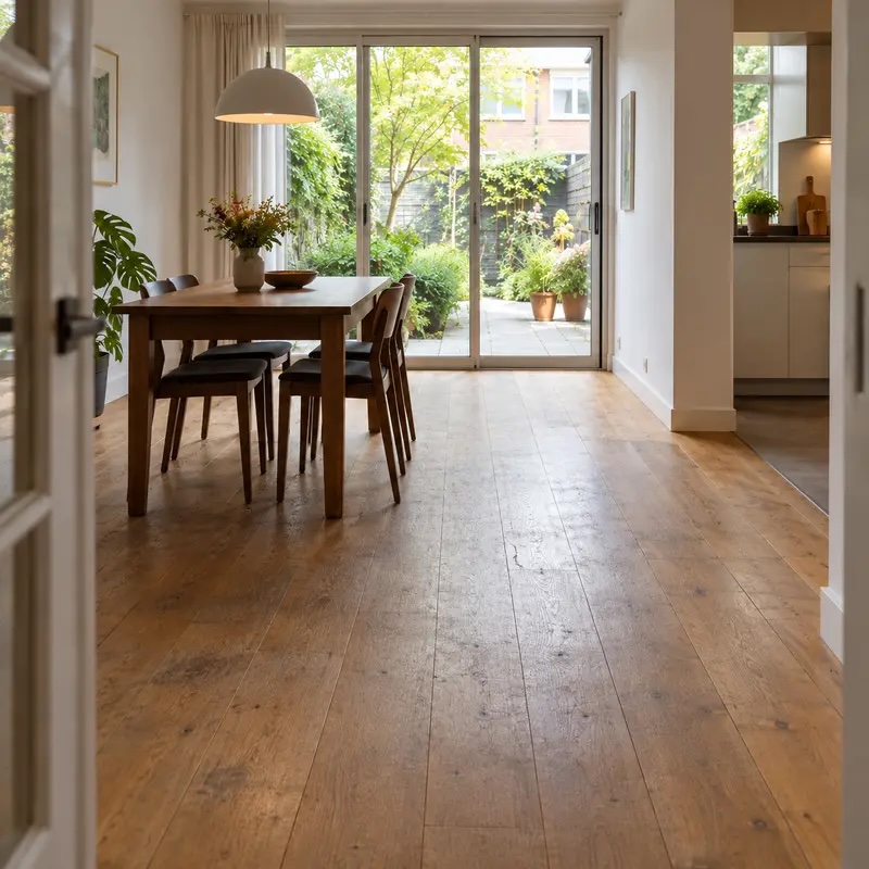 Gegenereerde visualisatie eiken vloer vóór renovatie